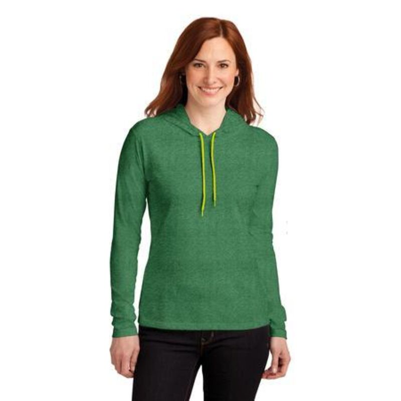 Ladies 100% Combed Ring Spun Cotton Long Sleeve Hooded T Shirt Thumbnail